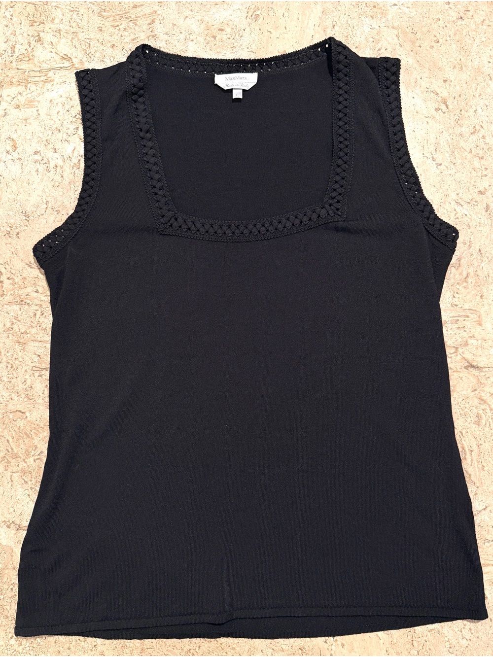 MAXMARA Fitted Black Sleeveless Crochet Trim Tank Top